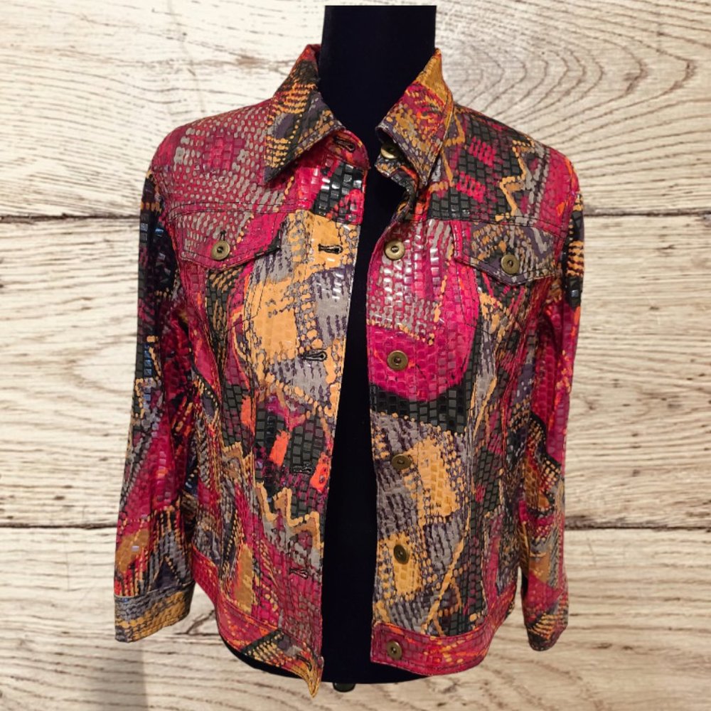 Ruby Red Splashy Button-Front Jacket Sz 6 - image 4